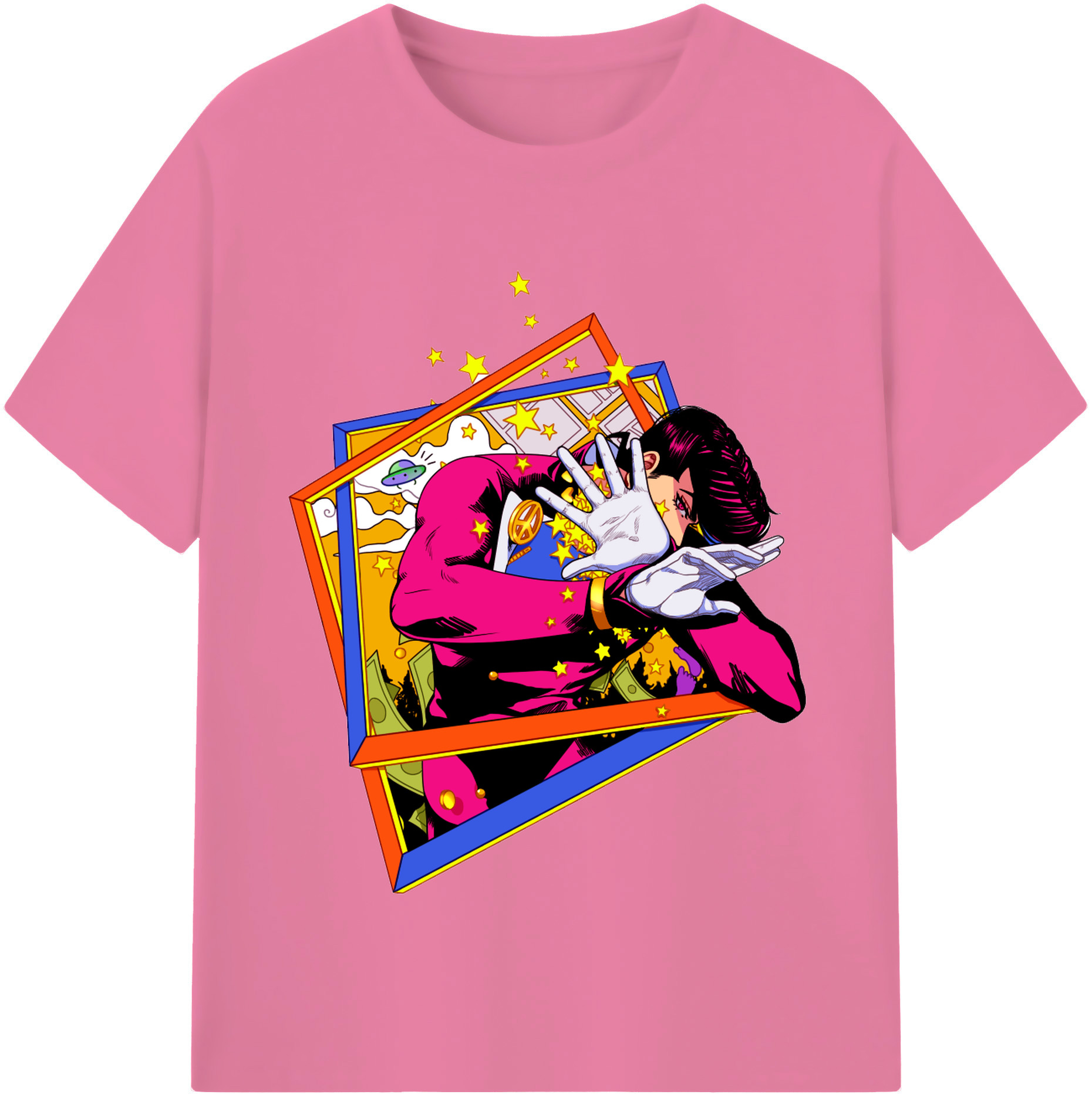 （画像用） ジョジョの奇妙な冒険 ひがしかた じょうすけ JoJo's Bizarre Adventure Higashikata Josuke 綿100％半袖Tシャツ（フロントプリント）